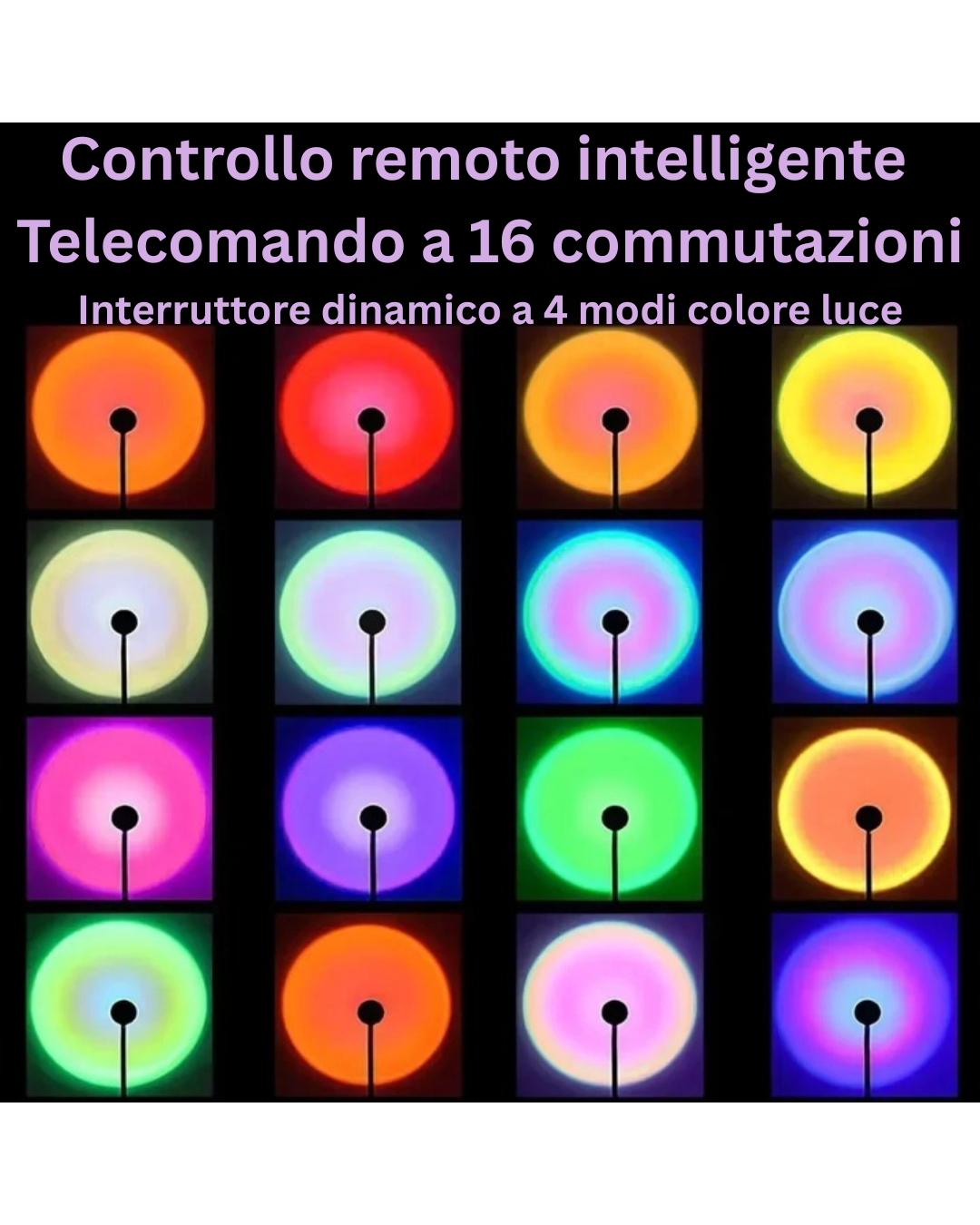 VitalGlowDesign™ Sunset Lamp LED, Telecomando, 16 Colori, 360°, 4 Modalità per Foto Social