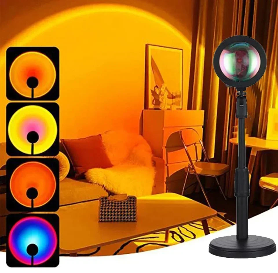VitalGlowDesign™ Sunset Lamp LED, Telecomando, 16 Colori, 360°, 4 Modalità per Foto Social