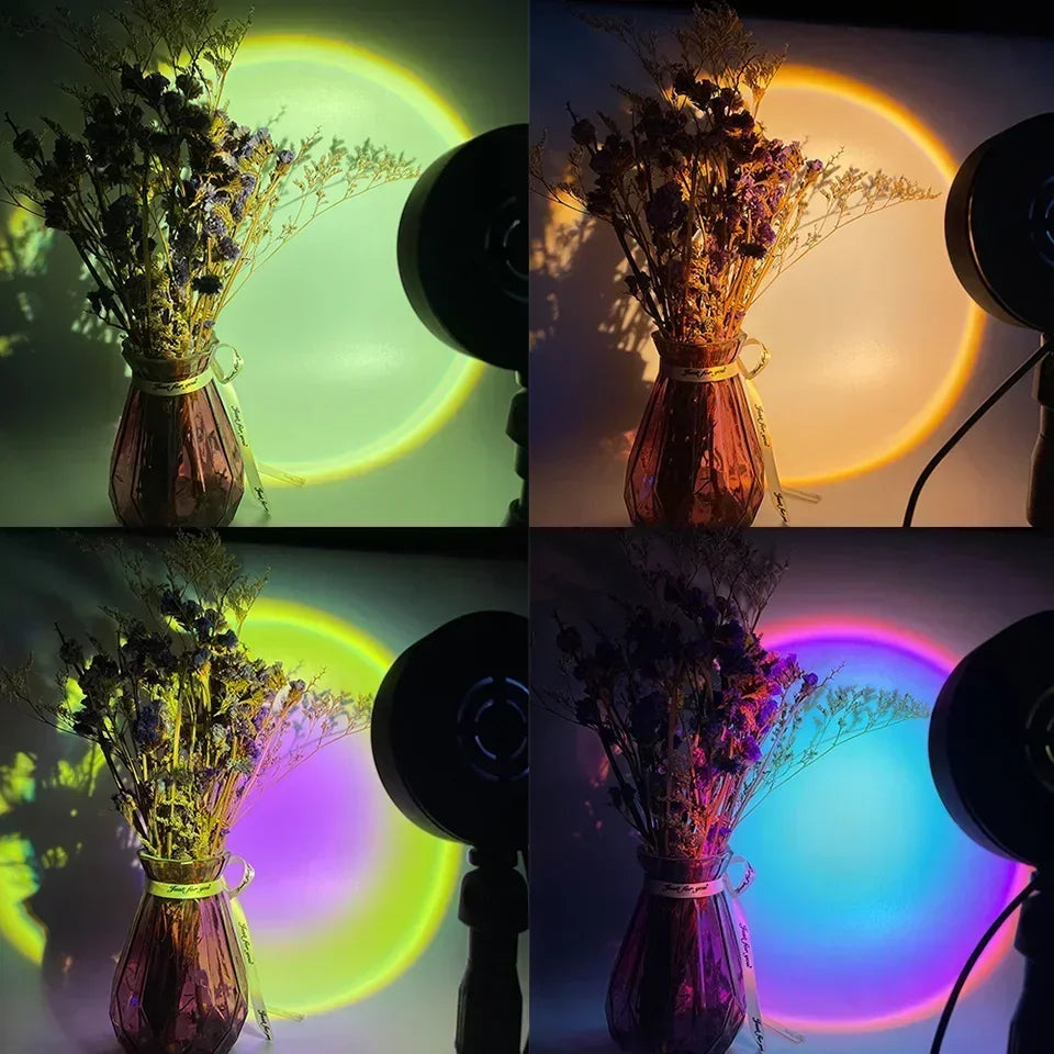 VitalGlowDesign™ Sunset Lamp LED, Telecomando, 16 Colori, 360°, 4 Modalità per Foto Social