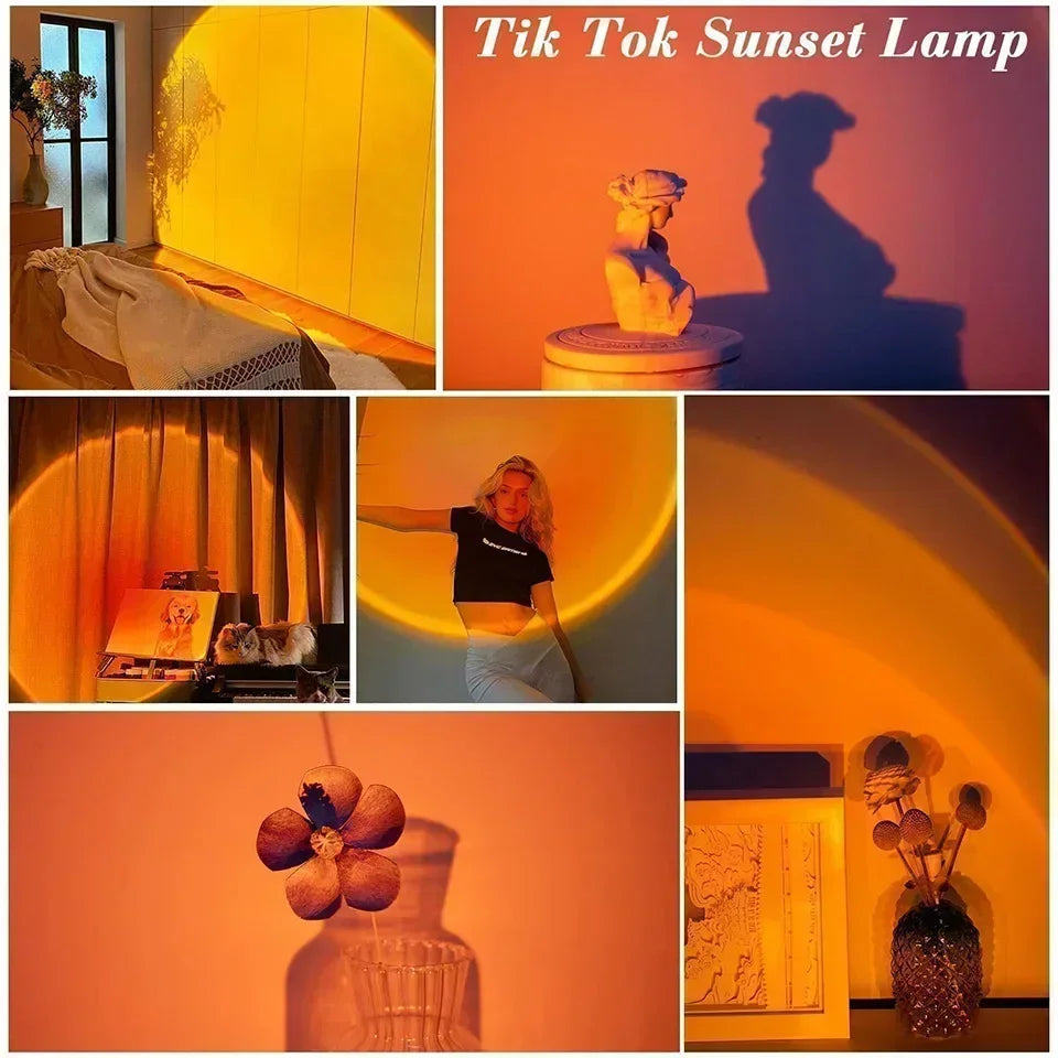 VitalGlowDesign™ Sunset Lamp LED, Telecomando, 16 Colori, 360°, 4 Modalità per Foto Social